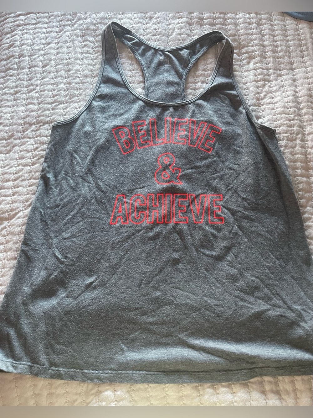 Gray Racerback Tank with Hot Pink 'Believe & Achieve' Print